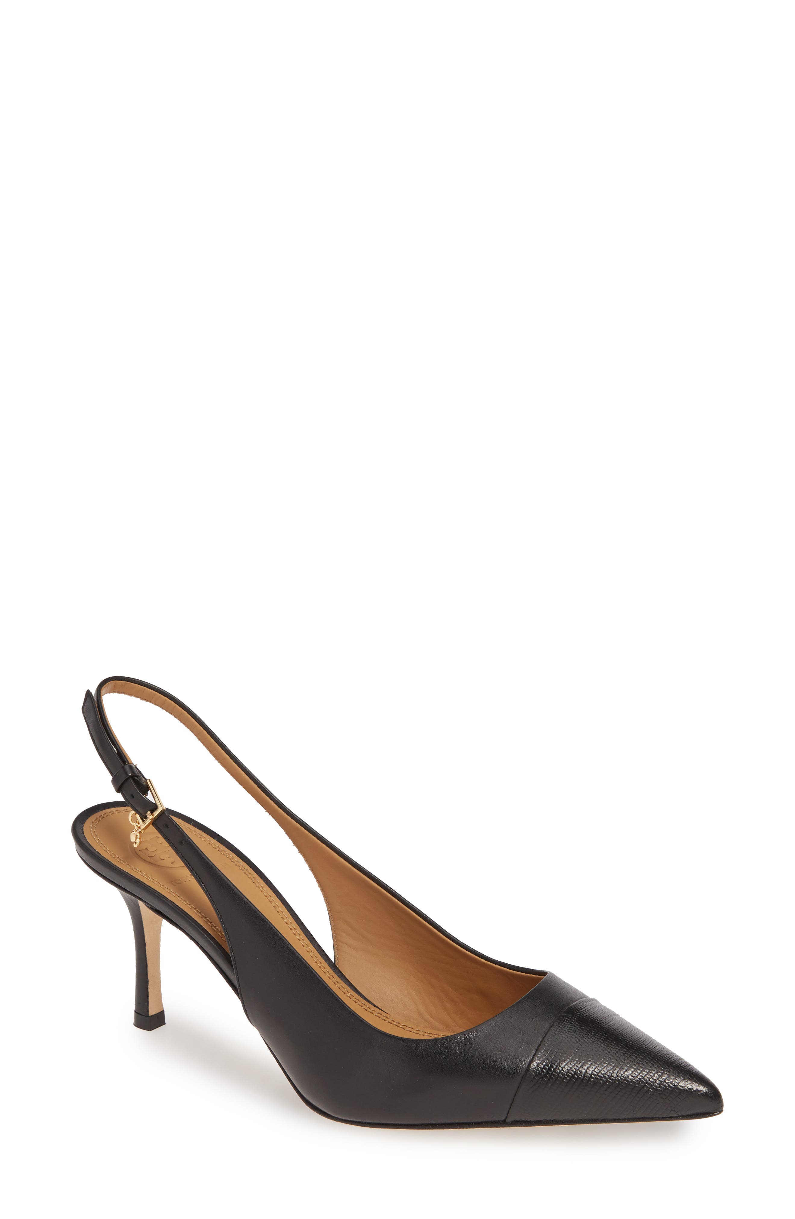 Tory Burch Penelope Cap Toe Slingback Pump- Black