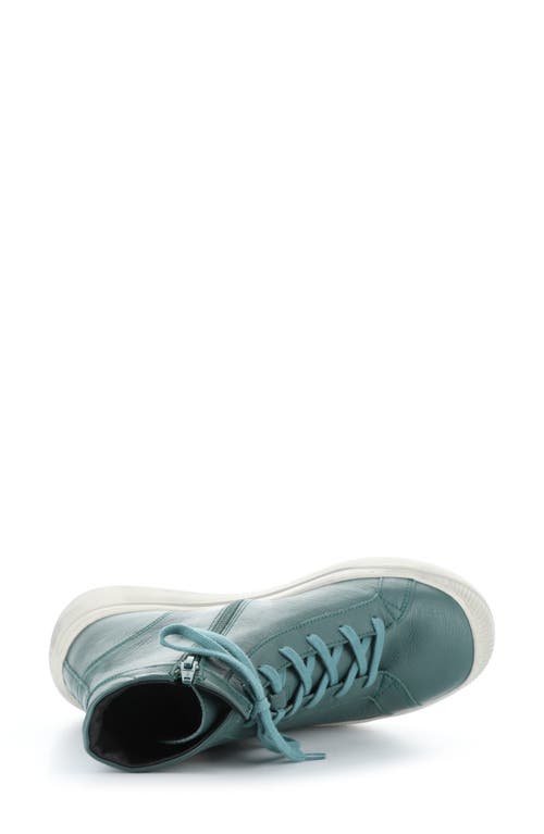 Softinos By Fly London Appe Lace-up High Top Sneaker In Teal Smooth Leatherther