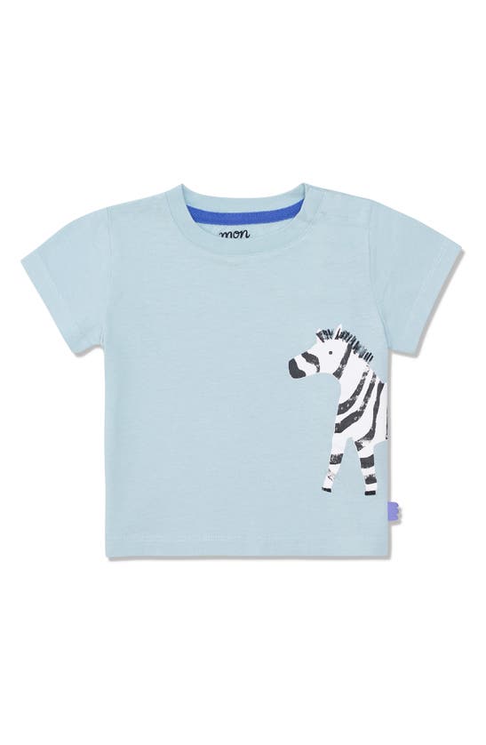 Mon Coeur Babies' Recycled Cotton & Cotton Graphic T-shirt In Sterling Blue Zebra