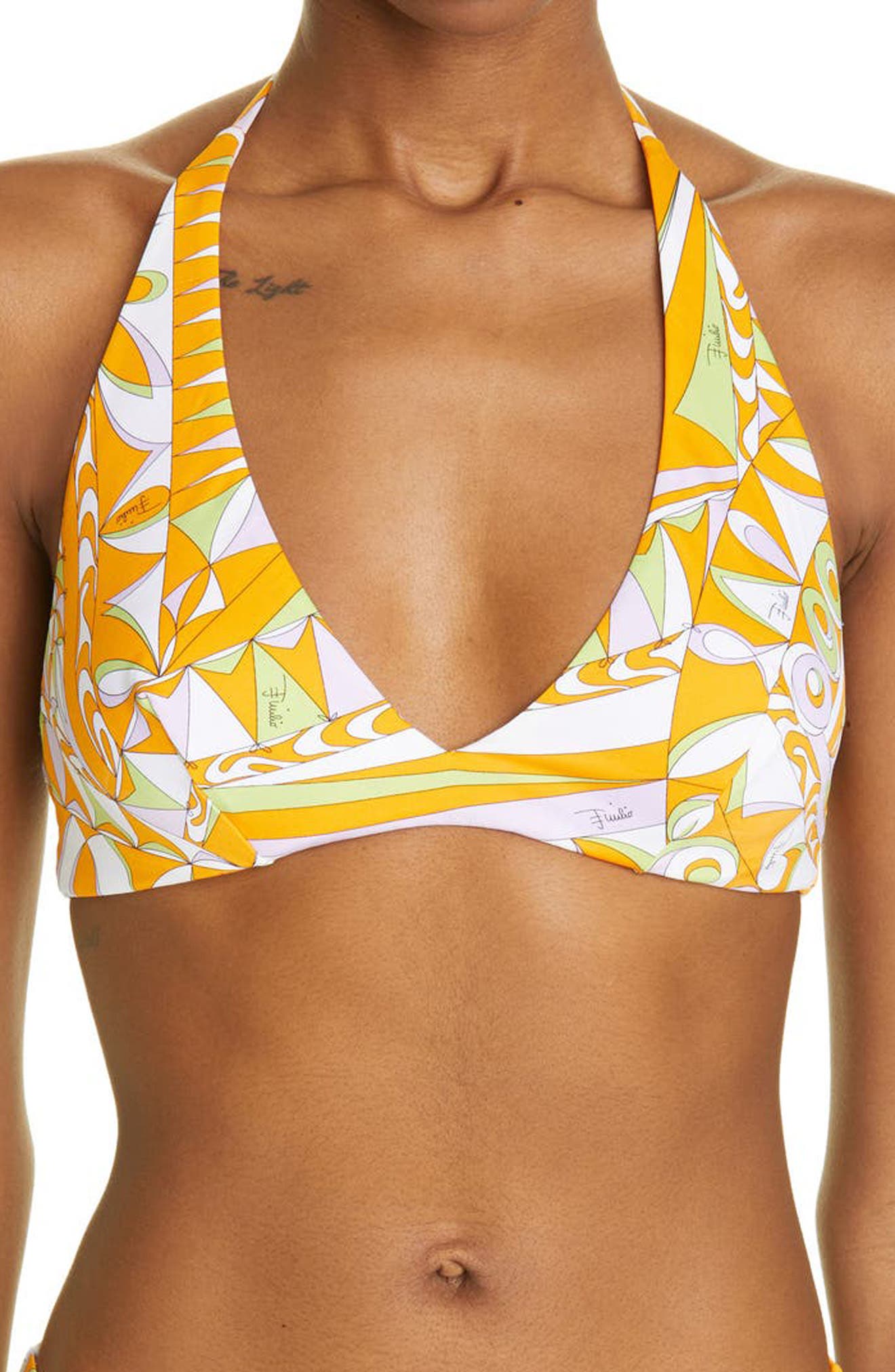 Emilio Pucci Bandierine Print Bikini Top in Acqua Giallo at Nordstrom, Size 4 Us