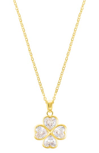 Adornia 14k Gold Plated Adjustable Clear Crystal Heart Clover Necklace In Gold