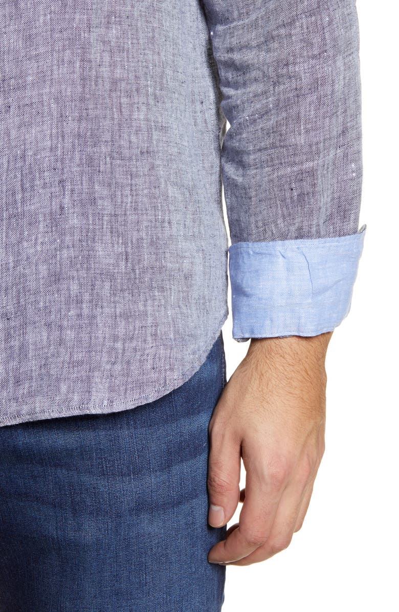 Bugatchi Shaped Fit Button-Up Linen Shirt, Alternate, color, 