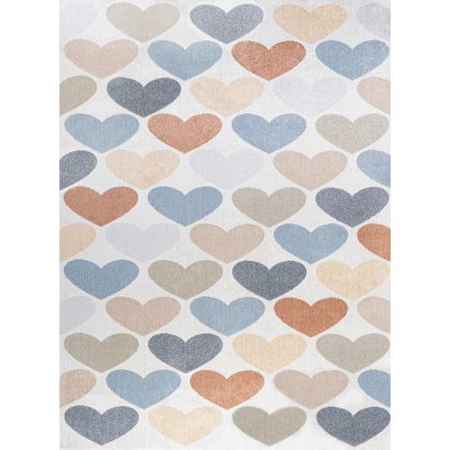 Shop Jonathan Y Dila Modern Hearts Geometric Machine-washable Area Rug In Ivory/blue/orange