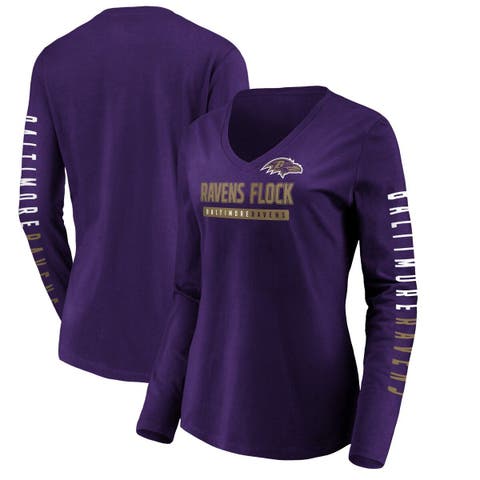 Baltimore Ravens Womens Script Wordmark Striped Sleeve Raglan T-Shirt FOCO