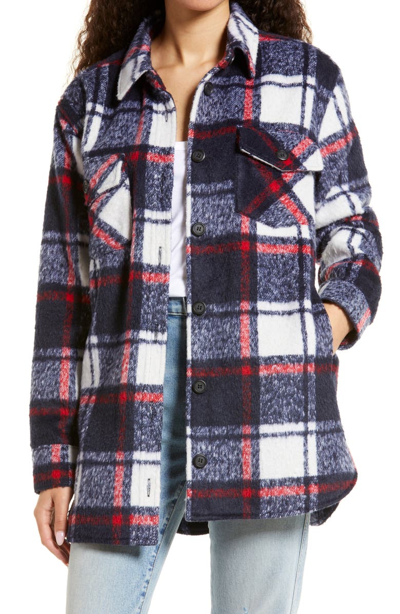 THREAD & SUPPLY Long Shirt Jacket, Main, color, BLUE/ RED PLAID