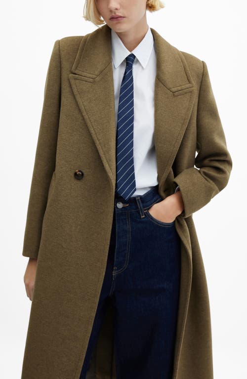 Shop Mango Peaked Lapel Coat In Khaki Green