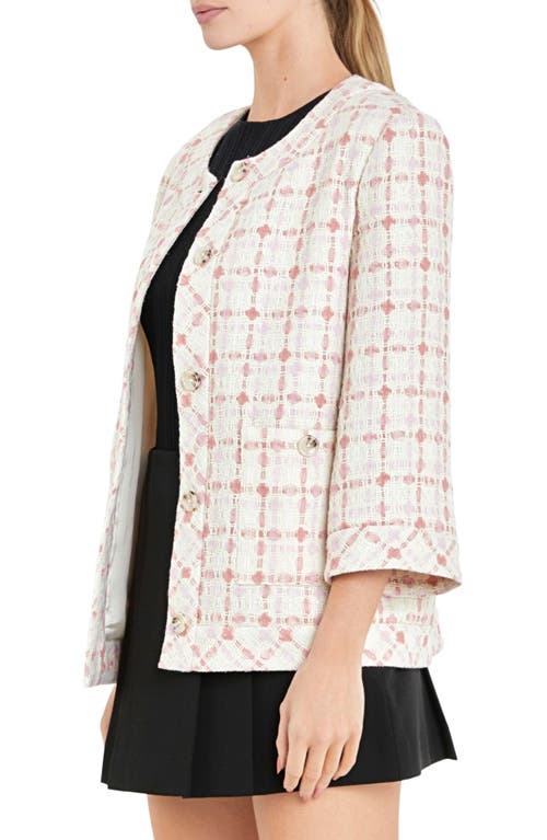 Shop English Factory Boxy Tweed Jacket In Ivory/pink Multi