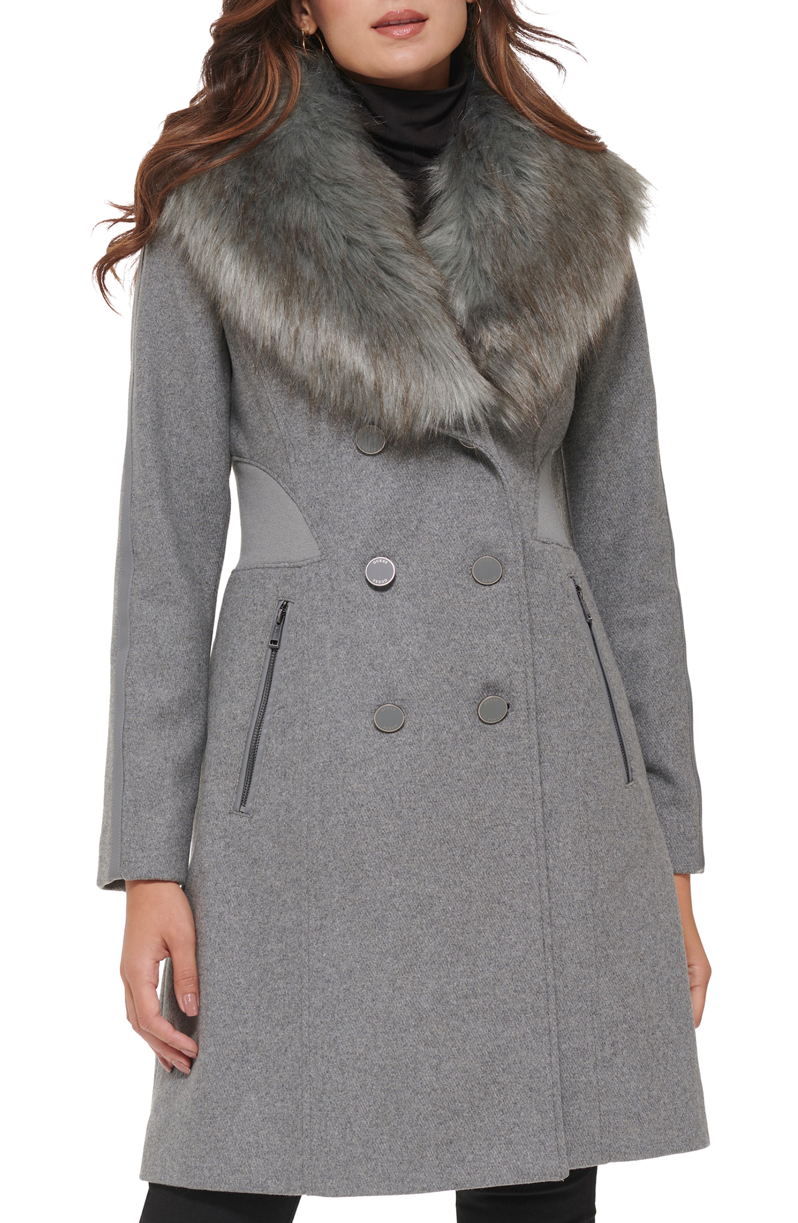 faux fur collar wool coat