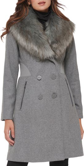 GUESS Faux Fur Shawl Collar Wool Blend Coat | Nordstromrack