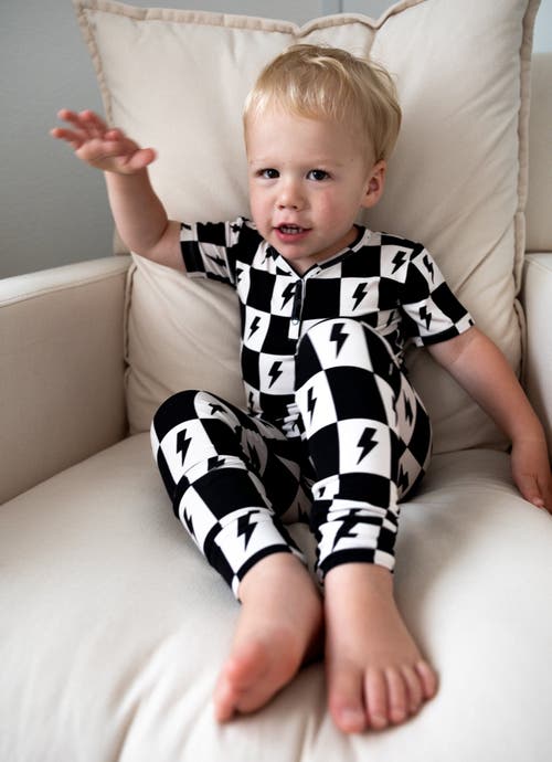 Shop Charlie Lou Baby ® Checkered Lightning Bolt Pajama Set In Black