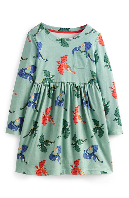 Mini Boden Kids' Long Sleeve Cotton Jersey Dress Georgian Blue Dragons at Nordstrom,