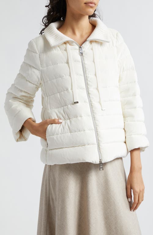Herno Velvet Corduroy Channel Quilted Down Jacket In White