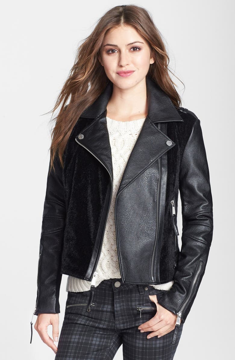 BCBGeneration Faux Leather & Faux Calf Hair Moto Jacket | Nordstrom