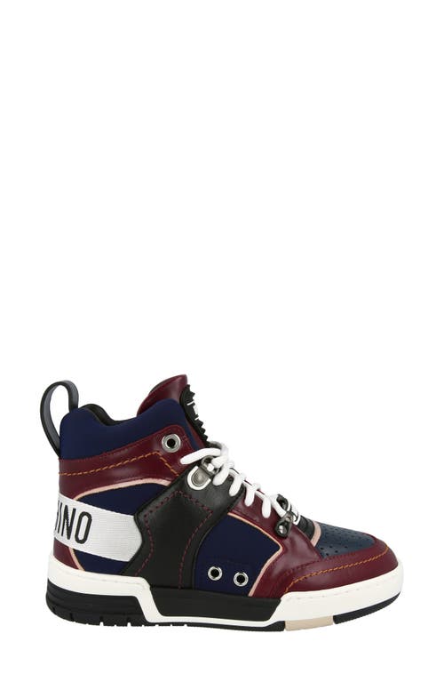 Moschino Streetball Asymmetrical High-top Sneakers In Black Multi
