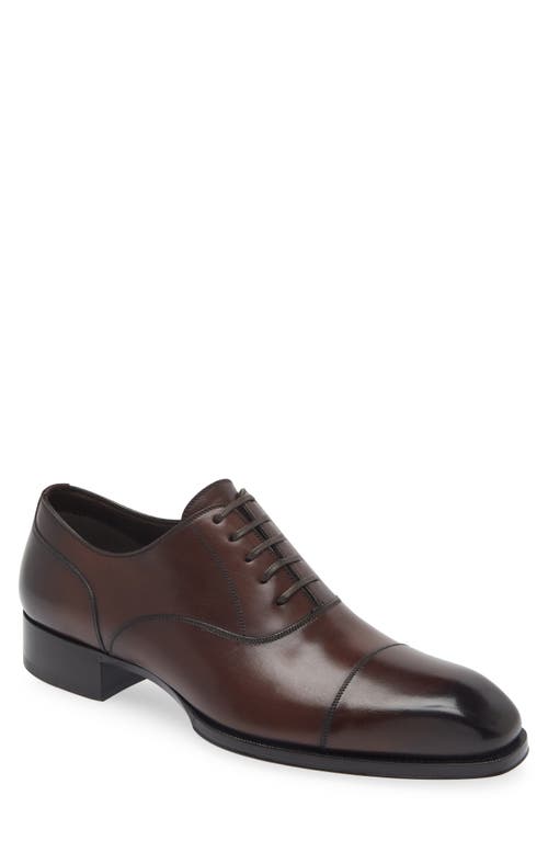 Shop Tom Ford Elkan Burnished Leather Oxford In Burnt