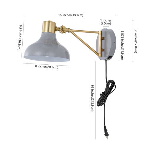 Jonathan Y Lynn Swing Arm 1-light Modern Midcentury Iron Usb Charging Port Led Sconce In Gray