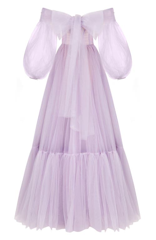 Milla Lavender Sheer Sleeves Maxi Tulle Dress In Lavender