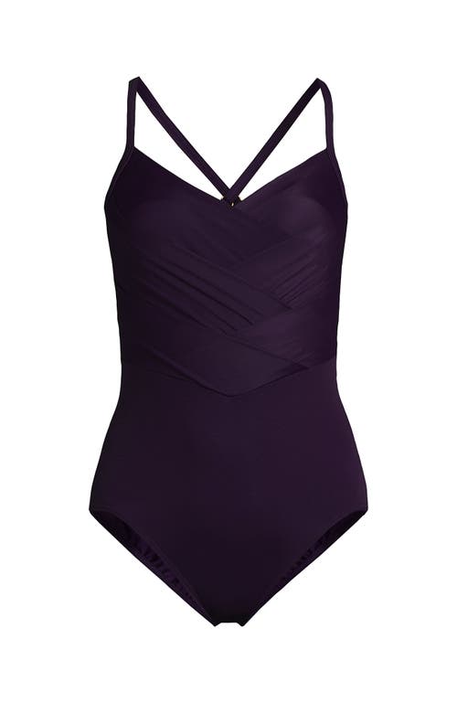 Shop Lands' End D-cup Slender Suit Pleated X-back One Piece Swimsuit In Blackberry