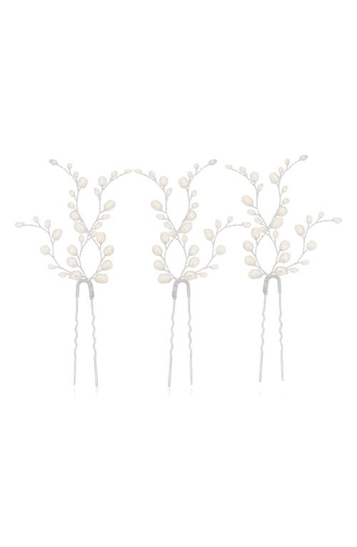 Brides & Hairpins Kassia Set of 3 Pearl Hair Pins in Silver at Nordstrom