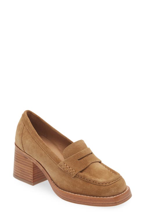 Irene Penny Loafer Pump in Camel Suede