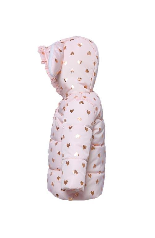 Rokka&rolla Baby Soft Fleece Lined Bunny Puffer Jacket In Pink Frost/heart Foil Print
