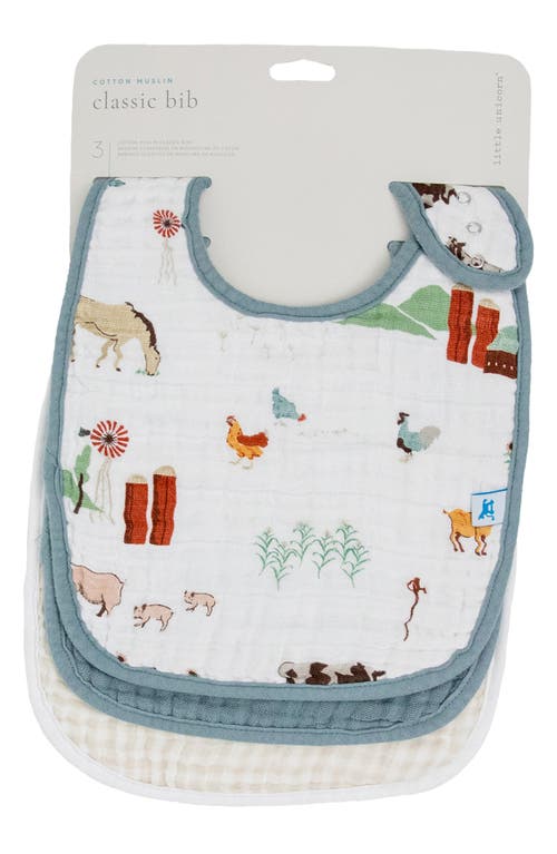 Little Unicorn 3-pack Classic Cotton Muslin Bibs In Farmyard