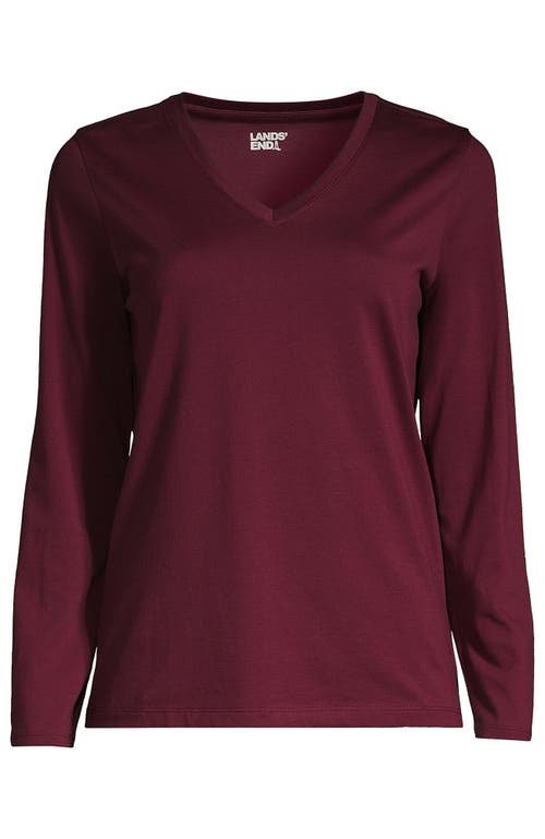 Shop Lands' End Plus Size Relaxed Supima Cotton Long Sleeve V-neck T-shirt In Rich Burgundy