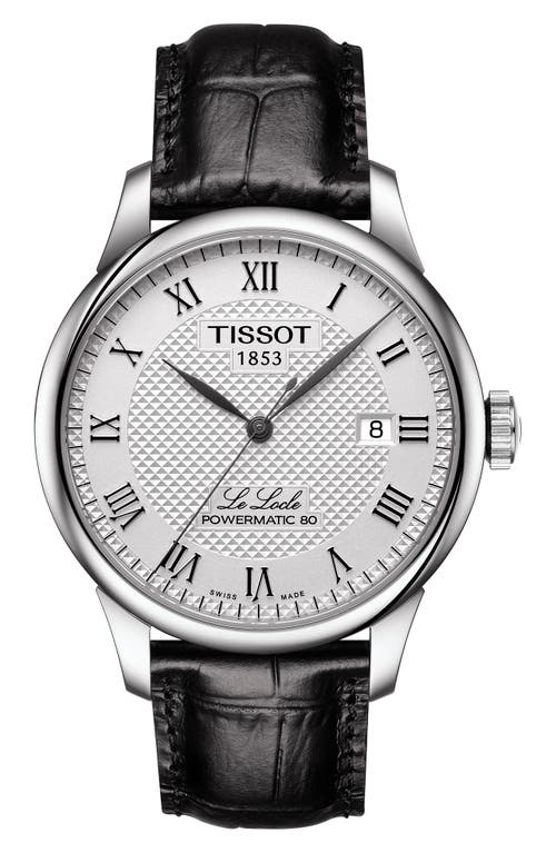 Tissot Le Locle Powermatic 80 Automatic Leather Strap Watch, 39mm in Black/Silver at Nordstrom