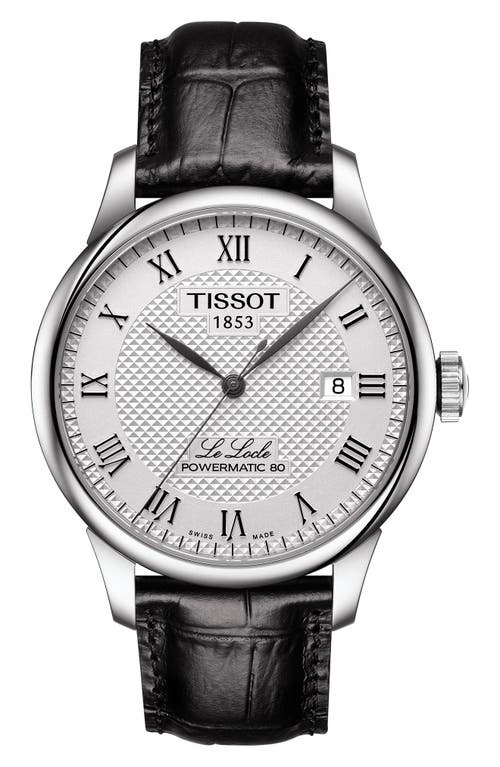 Shop Tissot Le Locle Powermatic 80 Automatic Leather Strap Watch, 39mm In Black/silver