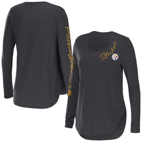 Women's Pittsburgh Steelers Cuce Black Puff Sleeve Scoop Neck Top