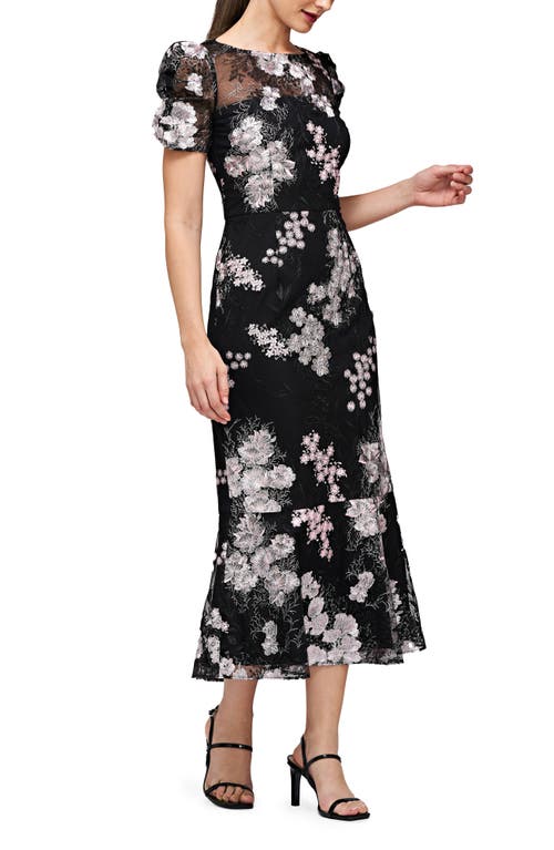 Shop Js Collections Hope Floral Embroidered Cocktail Dress In Black/blush