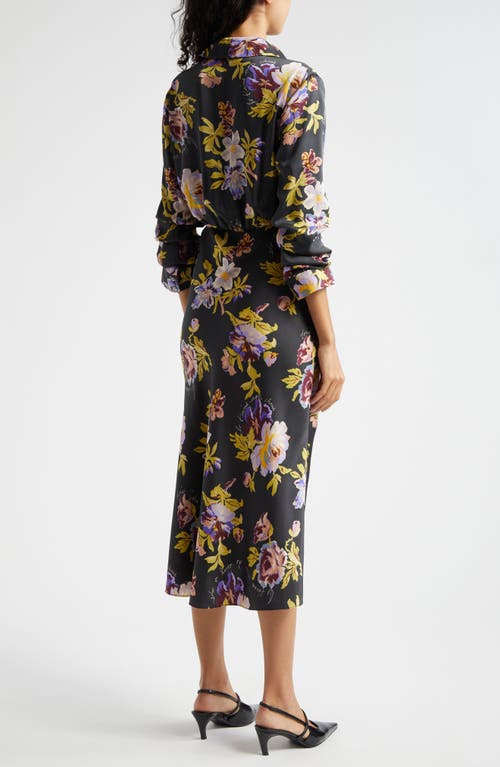 Shop Cinq À Sept Brigitte Floral Midi Shirtdress In Black Multi