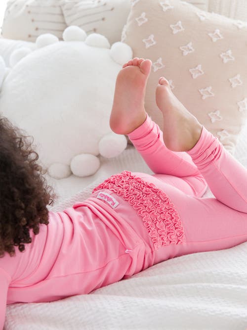 Rufflebutts Modal Blend Toddler Girls Ruffle Long Sleeve Pajama Set In Bubblegum Pink