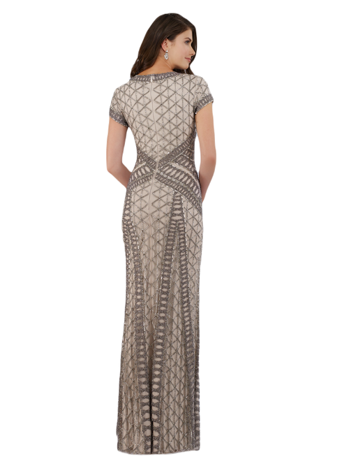 Shop Lara New York Beaded V-neckline Dress With Cap Sleeves In Silver