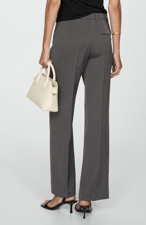 Shop Mango Pleat Front Straight Leg Pants In Dark Heather Grey