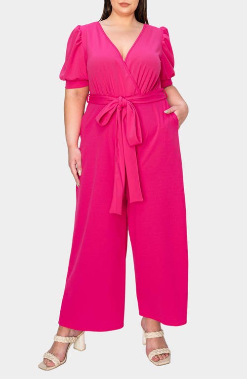 Shop L I V D Iris Belted Wide Leg Jumpsuit In Neon Pink