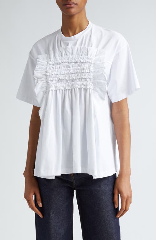 Cecilie Bahnsen Goldie Smocked Ruffle Stretch Cotton T-Shirt White at Nordstrom, Us