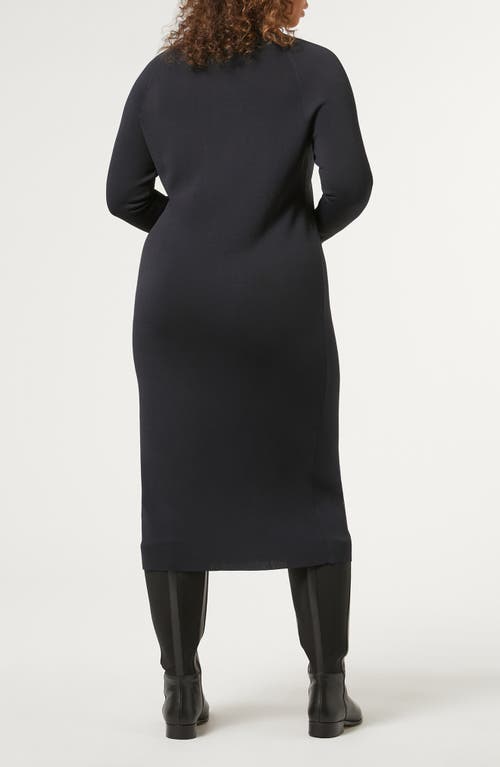 Shop Marina Rinaldi Loretta Button Detail Long Sleeve Knit Dress In Midnight Blue