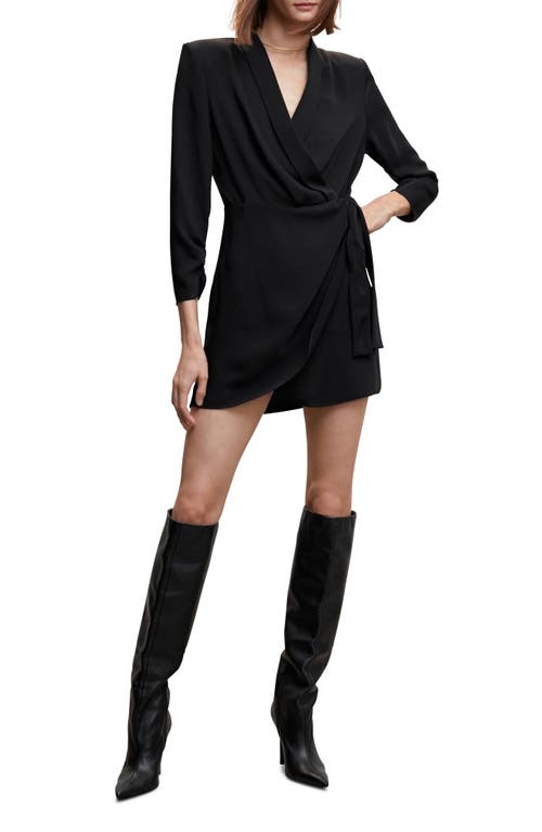 MANGO Long Sleeve Wrap Dress in Black