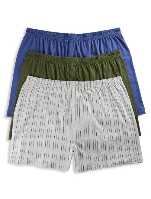 Shop Harbor Bay By Dxl 3-pk Striped Knit Boxers In Grey Stripe