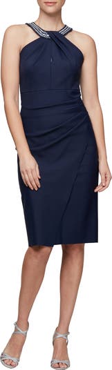 Alex evenings embellished halter sheath dress best sale