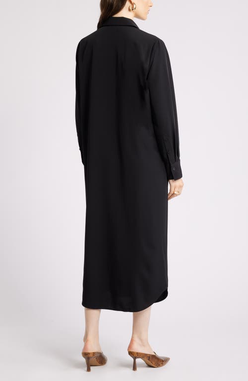 Shop Nordstrom Long Sleeve Satin Midi Shirtdress In Black