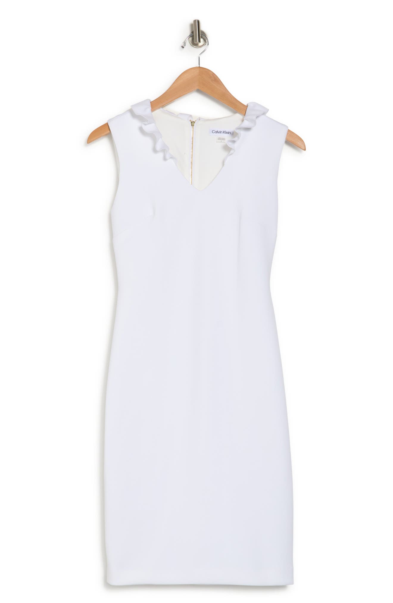 Calvin Klein Ruffle Neck Sheath Dress In White | ModeSens