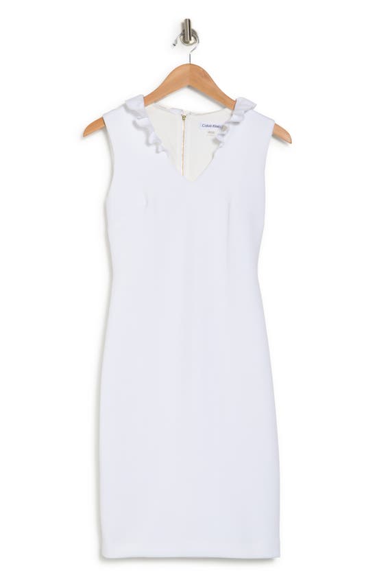 Calvin Klein Ruffle Neck Sheath Dress In White ModeSens