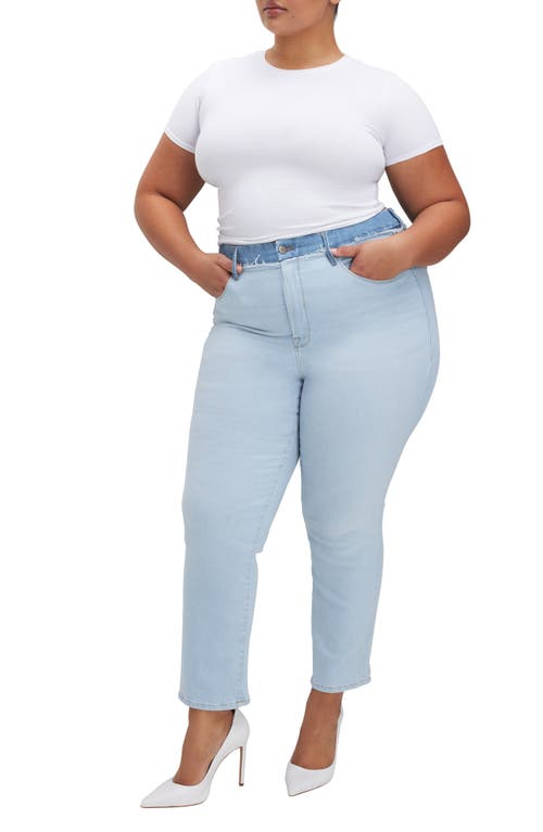 GOOD AMERICAN GOOD AMERICAN GOOD LEGS TWO-TONE HIGH WAIST ANKLE STRAIGHT LEG JEANS