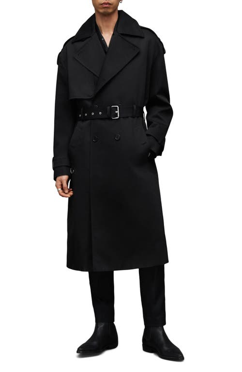 AllSaints Spencer Belted Trench Coat in Black at Nordstrom, Size Xx-Large