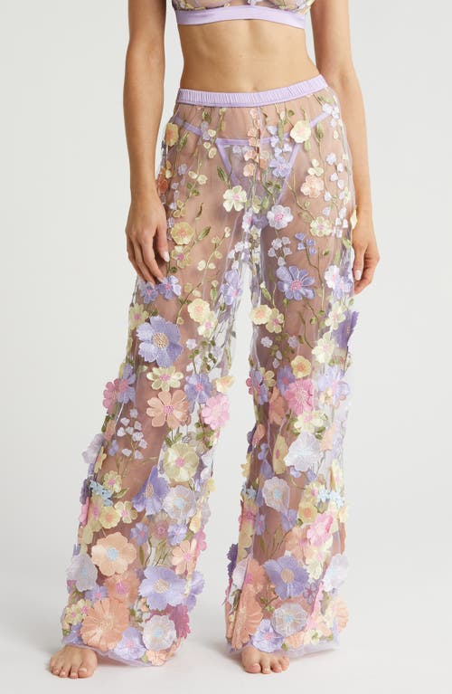 Floral Embroidered Pajama Pants in Pastel Floral
