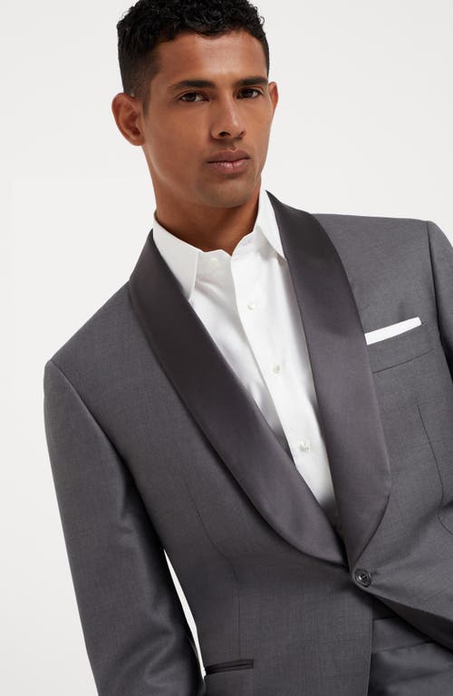 Shop Brunello Cucinelli Lightweight Virgin Wool And Silk Twill Tuxedo With Shawl Lapel Jacket And Pleated In Grey