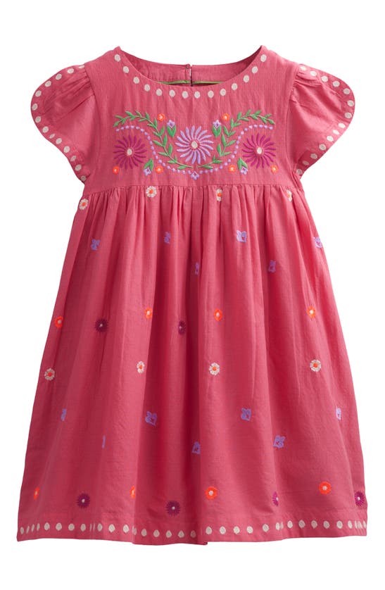 Mini Boden Kids' Embroidered Cotton Dress In Lollipop
