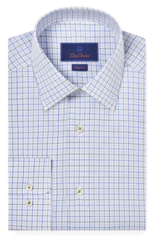 David Donahue Regular Fit Check Poplin Dress Shirt Blue/Grass at Nordstrom,